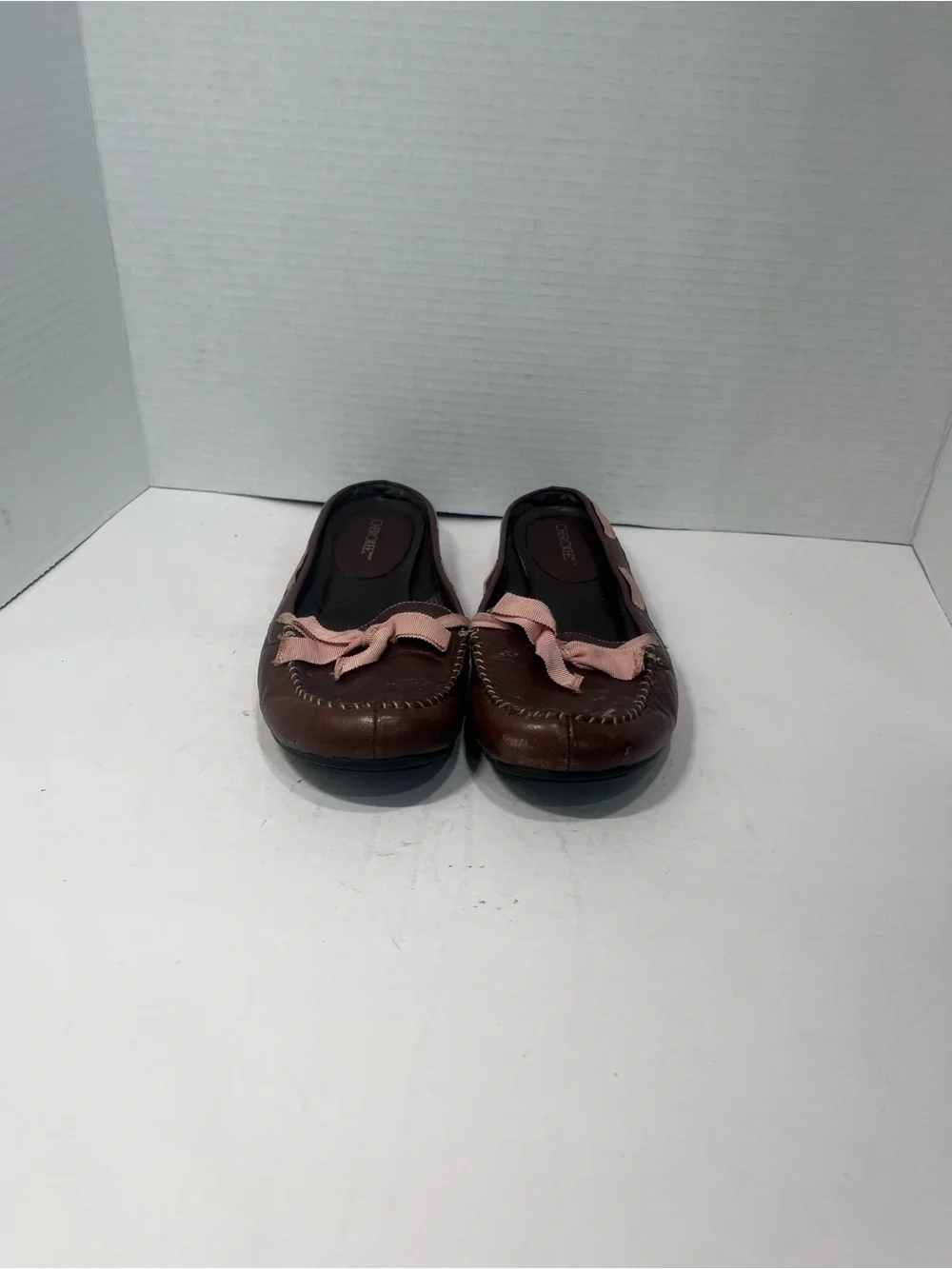 Cherokee Brown Loafers with Pink Bow Accents